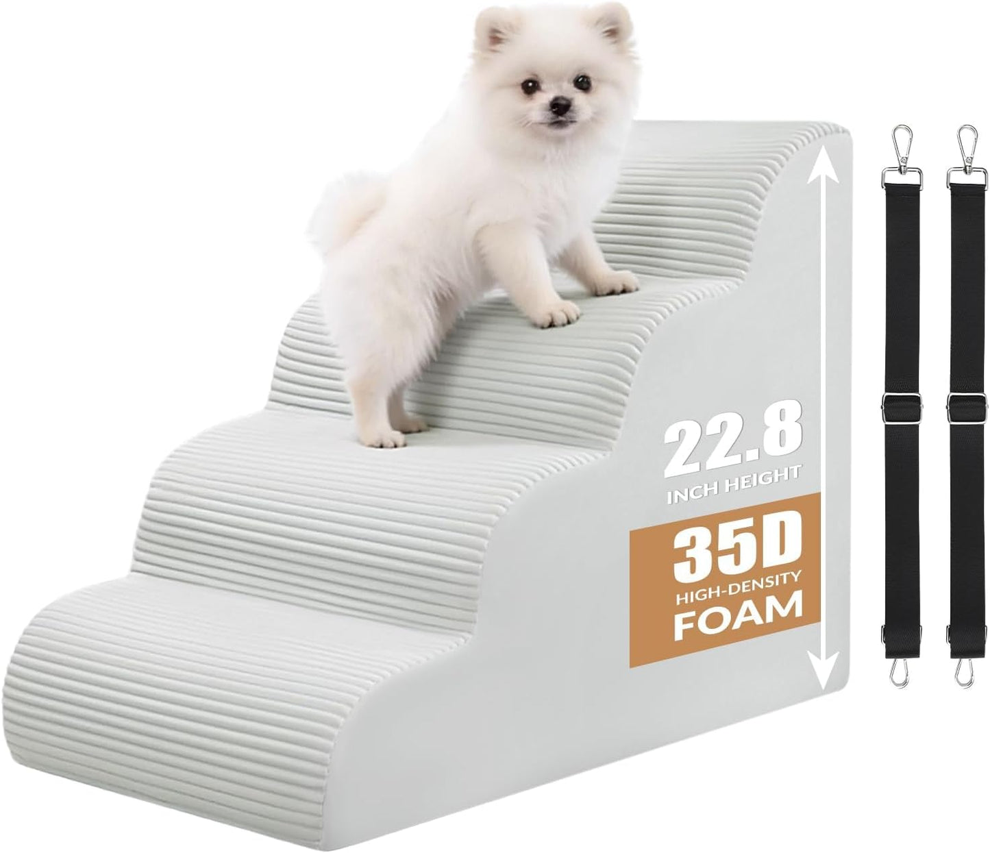 Dog Stairs for High Beds Up to 30" H with Tunnel,Extra Height 27.5" 5-Step Pet Steps for Small Dogs and Cats, Non-Slip Sturdy Dog Ramp with Anti-Tip Safety Strap and Removable Cover