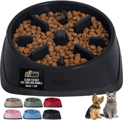 GORILLA GRIP® Patented BPA Free Slow Feeder Dog Bowls, Interactive Puzzle Toy for Dogs and Cats Food Training Enrichment, Keeps Pets Busy and Prevents Puppy Overeating, Small Breeds, 1 Cup, Gray