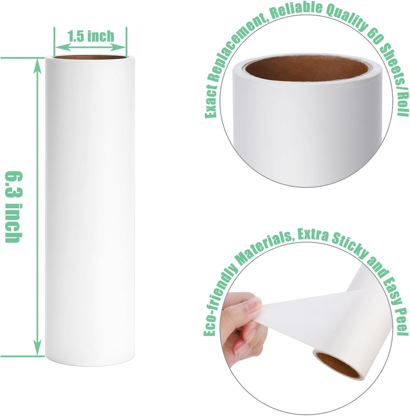7.5 inch Lint Roller Refills Only, Pet Hair Remover Refills for Clothes Carpet Floor Couch, Extra Sticky Lint Brush Roller Refills, Pack of 5 Rolls, Total 300 Sheets (7.5'' Wide)