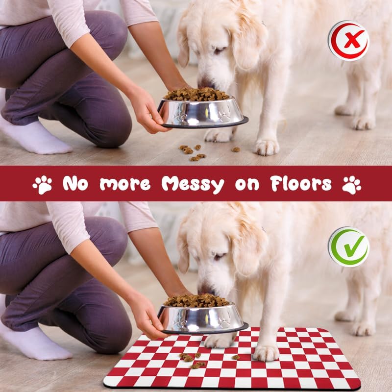 Dog Food Mats for Floors Waterproof, Pet Water Bowl Mats Pet Feeding Absorbent Placemats Plaid 12 * 20 inch