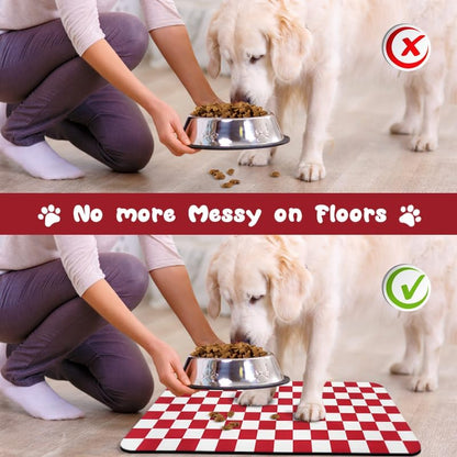 Dog Food Mats for Floors Waterproof, Pet Water Bowl Mats Pet Feeding Absorbent Placemats Plaid 12 * 20 inch