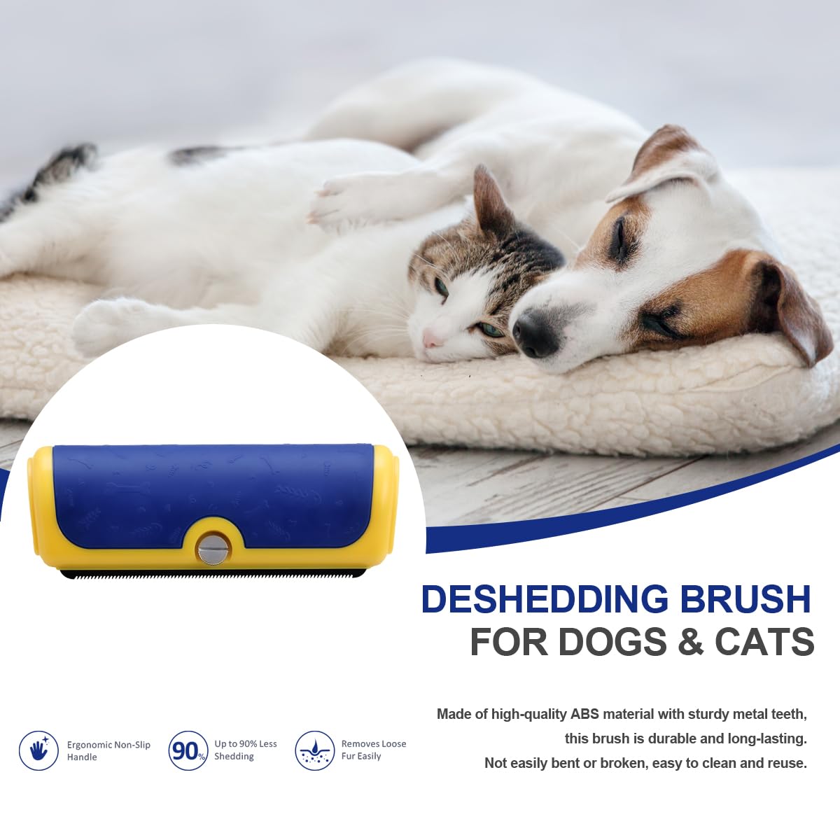 Dog & Cat Deshedding Brush, Undercoat Grooming Tool for Short to Medium and Double Coats, Detachable Metal Shedding Blade, Ergonomic Non-Slip Handle, Black