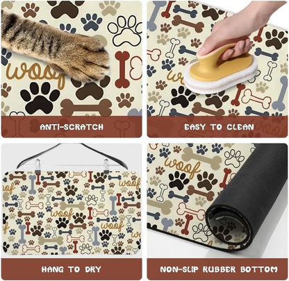 Dog Food Mats for Floors Waterproof, Pet Water Bowl Mats Pet Feeding Absorbent Placemats Plaid 12 * 20 inch
