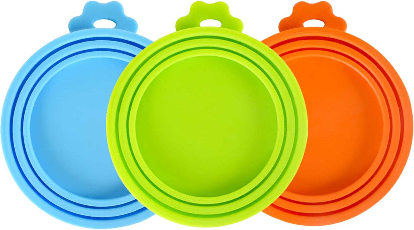 SHENGQIDZ 3 Pack Pet Food Can Covers Universal Can Lids Safe/Silicone Dog&Cat Food Can Lid Covers (green+blue+orange)