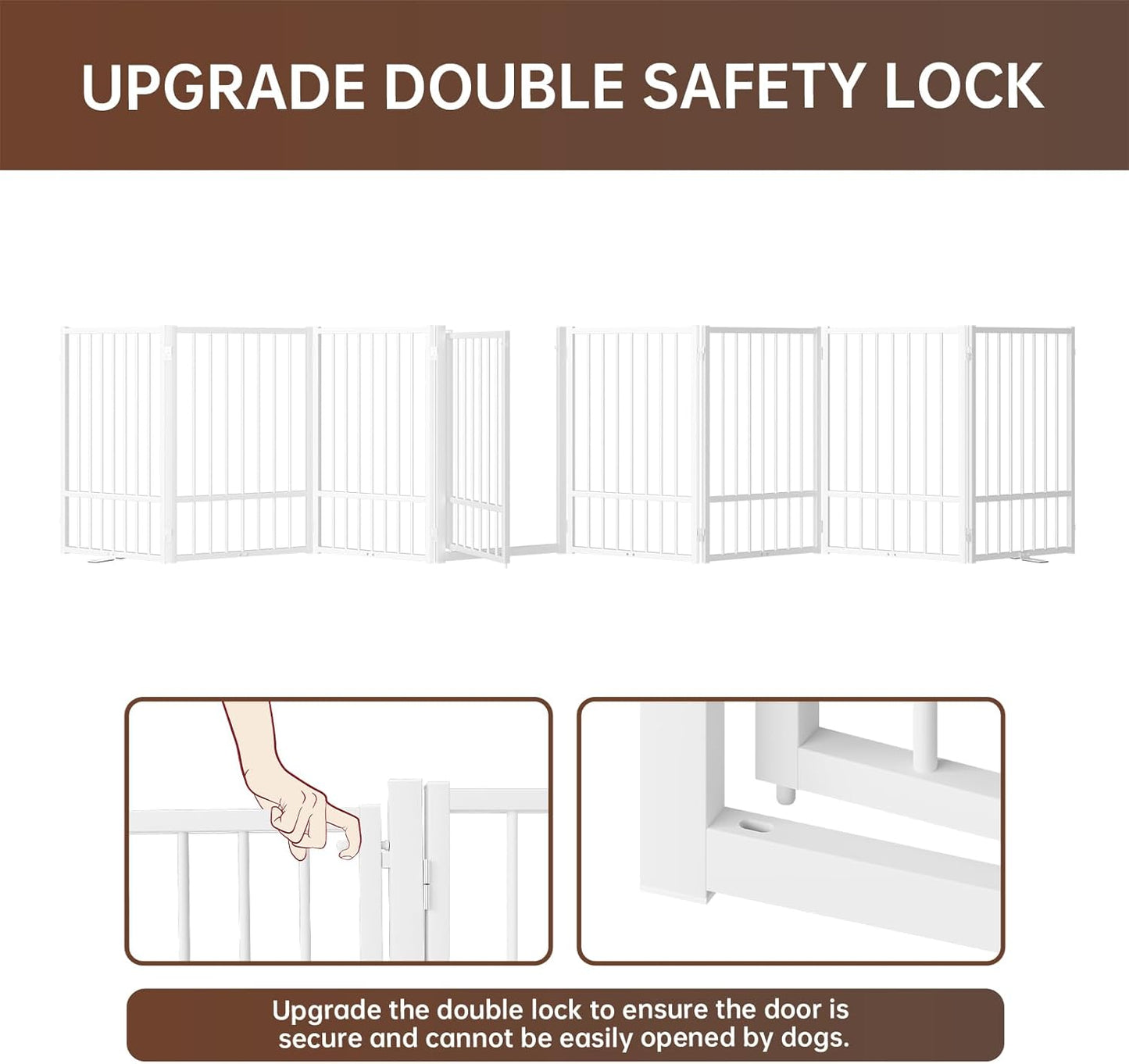 4 Panels Full Metal Freestanding Dog Gates with Door, 80” W x 32” H Folding Pet Gate Fence with Support Feet for Indoor,Stairs, Hallways and Doorways(Black)
