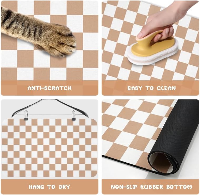 Dog Food Mats for Floors Waterproof, Pet Water Bowl Mats Pet Feeding Absorbent Placemats Plaid 12 * 20 inch