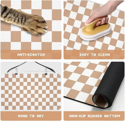 Dog Food Mats for Floors Waterproof, Pet Water Bowl Mats Pet Feeding Absorbent Placemats Plaid 12 * 20 inch