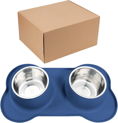 AsFrost Dog Food Bowls Stainless Steel & Water Dish with No-Spill and Non-Skid, Feeder Bowls with Dog Food Dish for Small Medium Large Size,Dogs,Cats,Puppy Pets, Black, 12oz