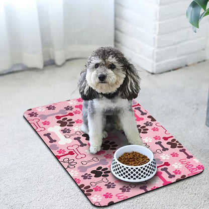 Dog Food Mats for Floors Waterproof, Pet Water Bowl Mats Pet Feeding Absorbent Placemats Plaid 12 * 20 inch