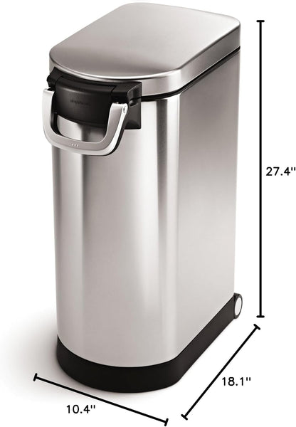 simplehuman Large Pet Food Storage Container, Holds 30-35 lb / 14-16 kg of Dry Dog Food, Cat Food, or Bird Seed, Airtight Lock-Tight Lid with Magnetic Scoop, BPA-Free, Brushed Stainless Steel