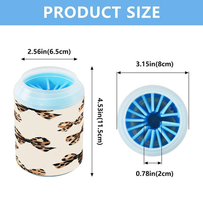 Leopard Print Bow Dog Paw Cleaner, Pet Foot Washer Cup with Detachable Body Wash Brush for Small Medium Large Dogs and Cats
