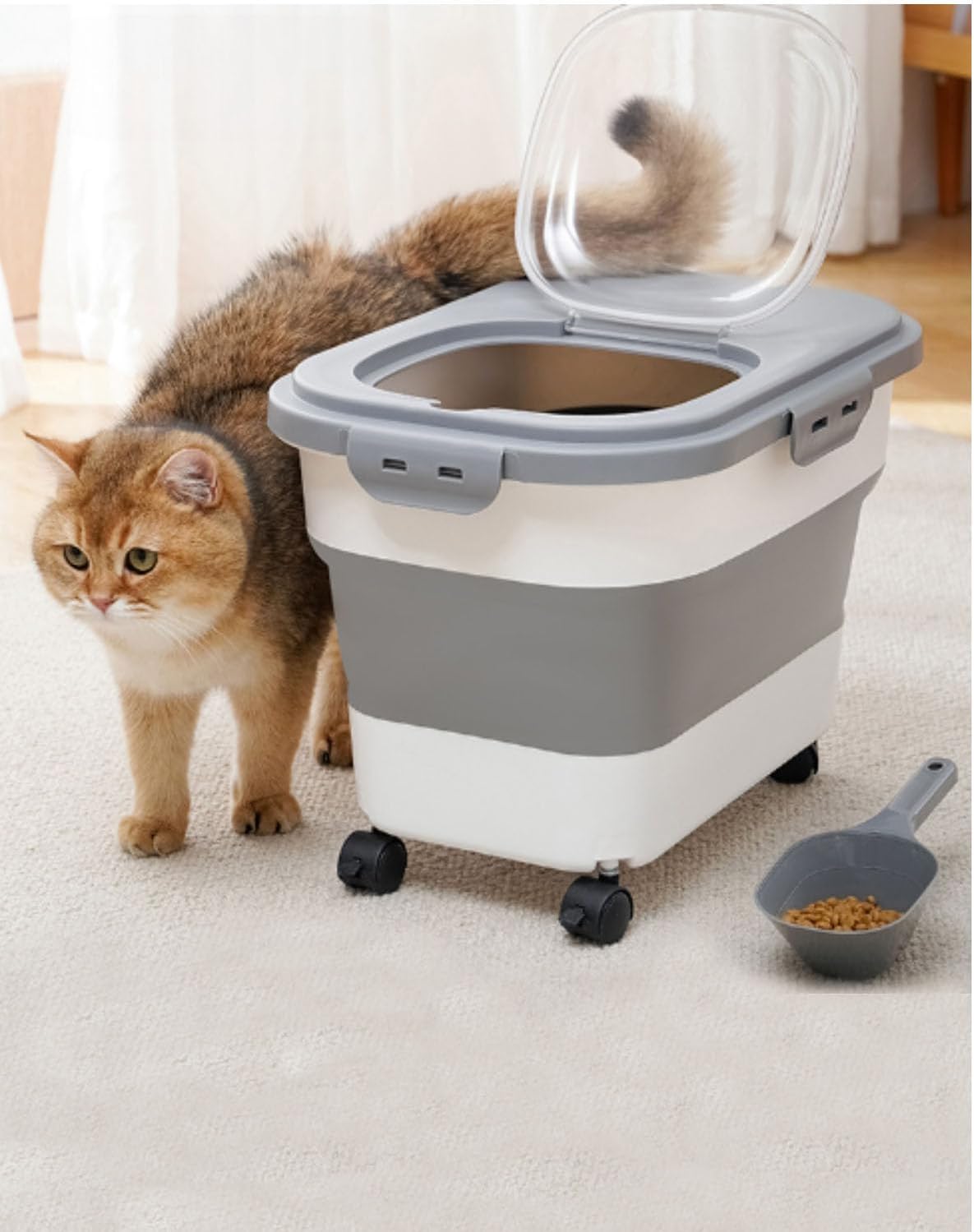 20-23 Lbs Dog Food Storage Container - Collapsible Dog Food Container with Attachable Casters and Scoop,Travel Silicone Bowl, Pet Food Storage Containers to Keep Dry Food Fresh,Easy to Move