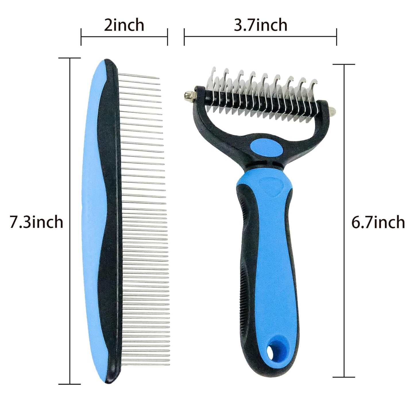 Pet Grooming Brush and Metal Comb Combo, Cat Brush Dog Brush for Shedding, Undercoat Rake for Dogs Grooming, Dematting Deshedding Brush Dogs Shedding Tool for Long matted Haired Pets, Gray (Gray)
