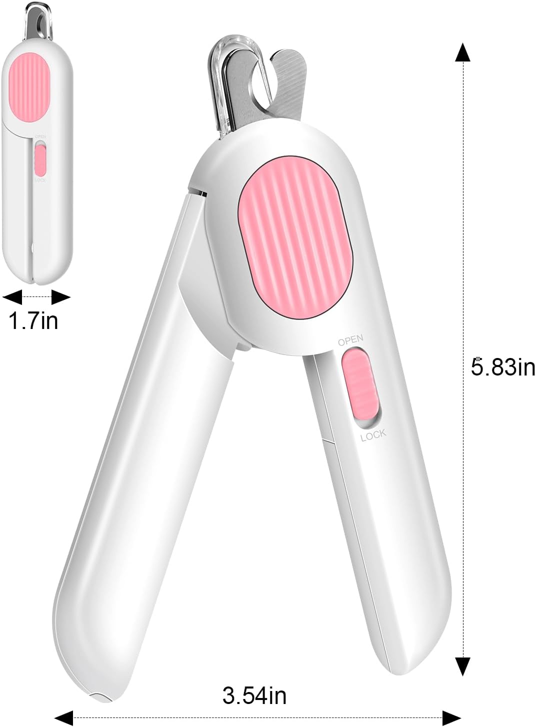 Odoland Cat Nail Clipper with LED Light and Nail File, Dog Claw Trimmer with Bright Light to Avoid Excessive Cutting - Pet Grooming Tool for Tiny Dog Cat Kitten Bunny Rabbit Pink