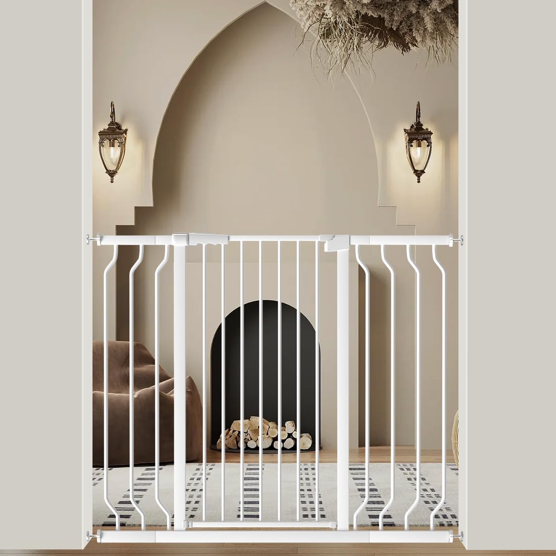 WAOWAO Extra Tall 40.55" Baby Gate 29.92-63.38" Wide Pressure Mounted Walk Through Swing Auto Close Safety White Metal Toddler Child Dog Pet for Indoor Stairs,Doorways,Kitche