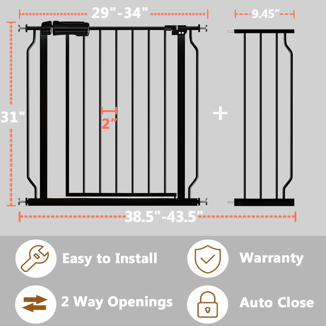 Fairy Baby Extra Wide Baby Gate Black 57.5-62 Inch Wide, Walk Through Pressure Mounted No Drill for Doorways, Long and Large Tension Dog Gates for Pet and Kids