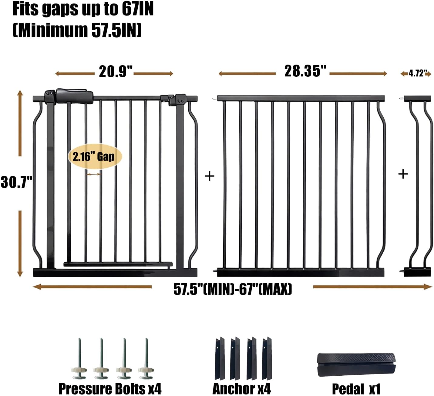 Extra Wide 76.4-81 Inch Large Baby Gates for Stairs, Doorways - No Drilling, Pressure Mounted Pet Gates for Kids & Dogs