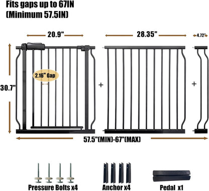 Extra Wide 76.4-81 Inch Large Baby Gates for Stairs, Doorways - No Drilling, Pressure Mounted Pet Gates for Kids & Dogs