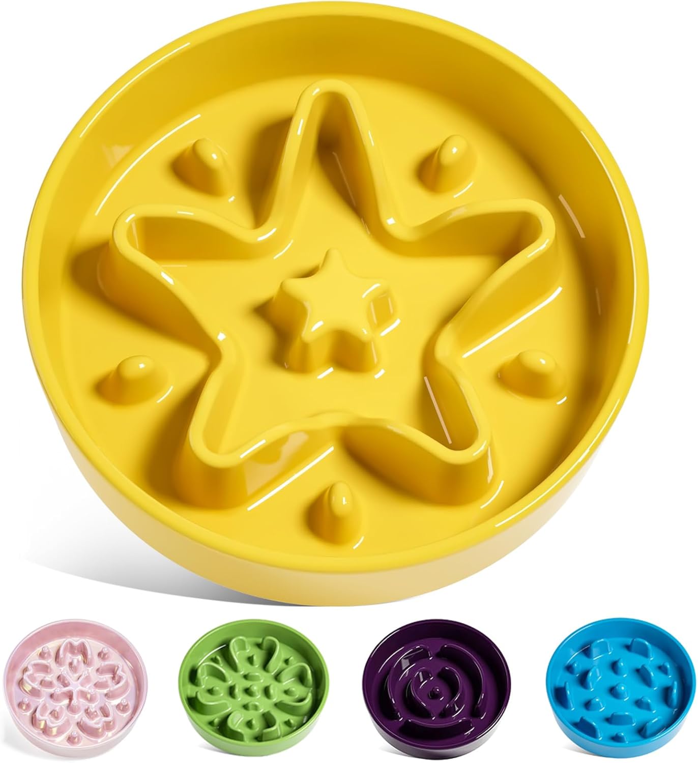 LE TAUCI Dog Bowls Slow Feeder Ceramic, 1.5 Cup Slow Feeding Bowl for Small and Medium Breed, Puzzle Dog Food Bowl for Fast Eater, Maze Purple