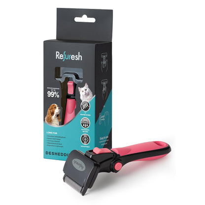 Deshedding Dog Brush for Long Hair (Large,Blue) – Gentle Deshedding Tool for Dogs & Cats – Reduces Shedding, Without damaging Topcoat. Removes Loose Fur & Dead Undercoat.