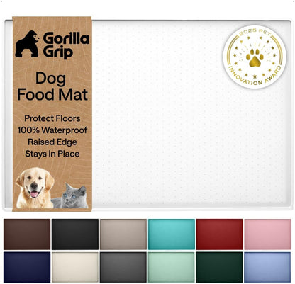 GORILLA GRIP 100% Waterproof Raised Edge BPA Free Silicone Pet Feeding Mat, Dog Cat Food Mats Contain Spills Protects Floors, Placemats for Cats and Dogs Water Bowl, 18.5x11.5, Gray