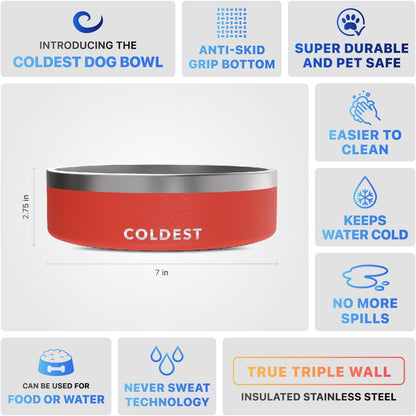 Coldest Dog Bowl - Anti Rust Metal, Non Slip, 3 Layers Insulated Stainless Steel Dog Bowls - Spill Proof & Heavy Duty - Water Bowl for Dogs, Cats & Pets, Dish Washer Safe (21 oz, Stealth Black)