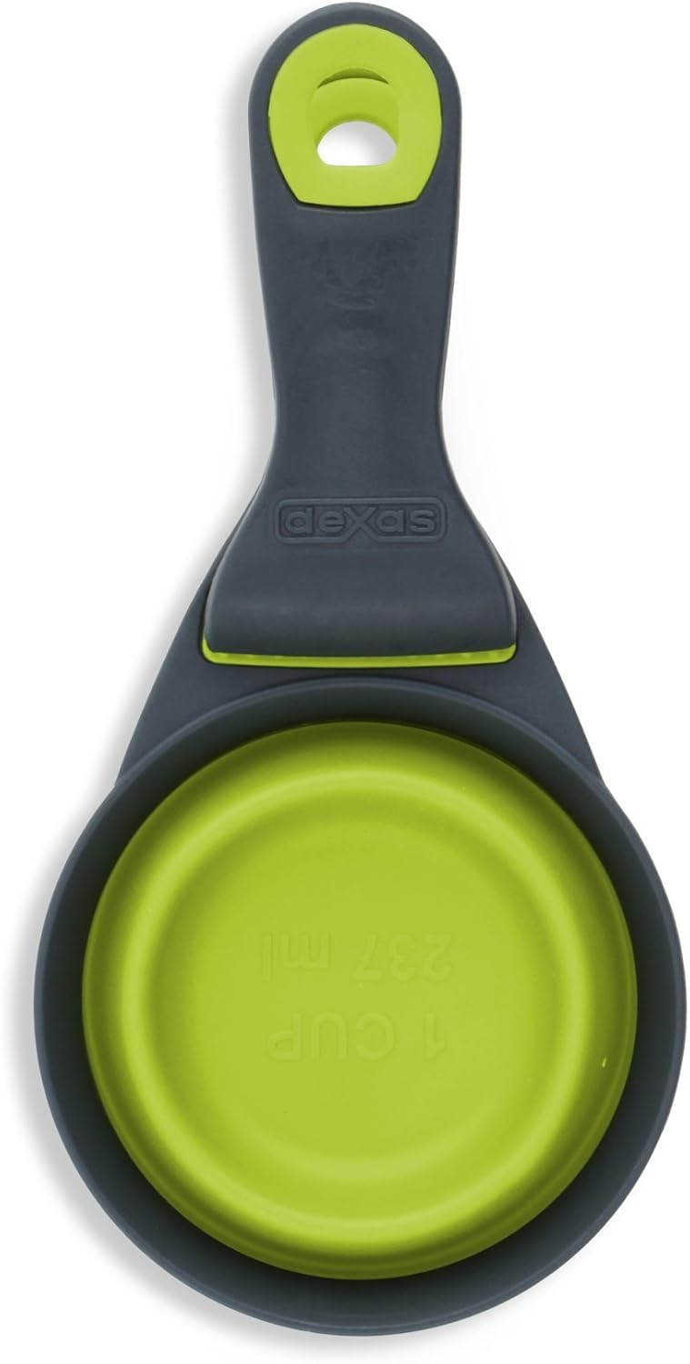 Dexas Pets Collapsible KlipScoop Collapsible Dry Dog Food Scoop and Dog Food Bag Clip, 1 Cup Capacity, Pro Blue