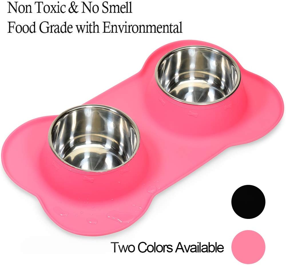 AsFrost Dog Food Bowls Stainless Steel & Water Dish with No-Spill and Non-Skid, Feeder Bowls with Dog Food Dish for Small Medium Large Size,Dogs,Cats,Puppy Pets, Black, 12oz