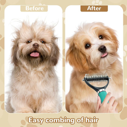 Pet Grooming Brush, 2026 New Multifunctional Double-Sided Undercoat Rake for dogs, Durable Dematting Tool for long haired cats, Easy Grip Fur Remover Comb for home use (Green)