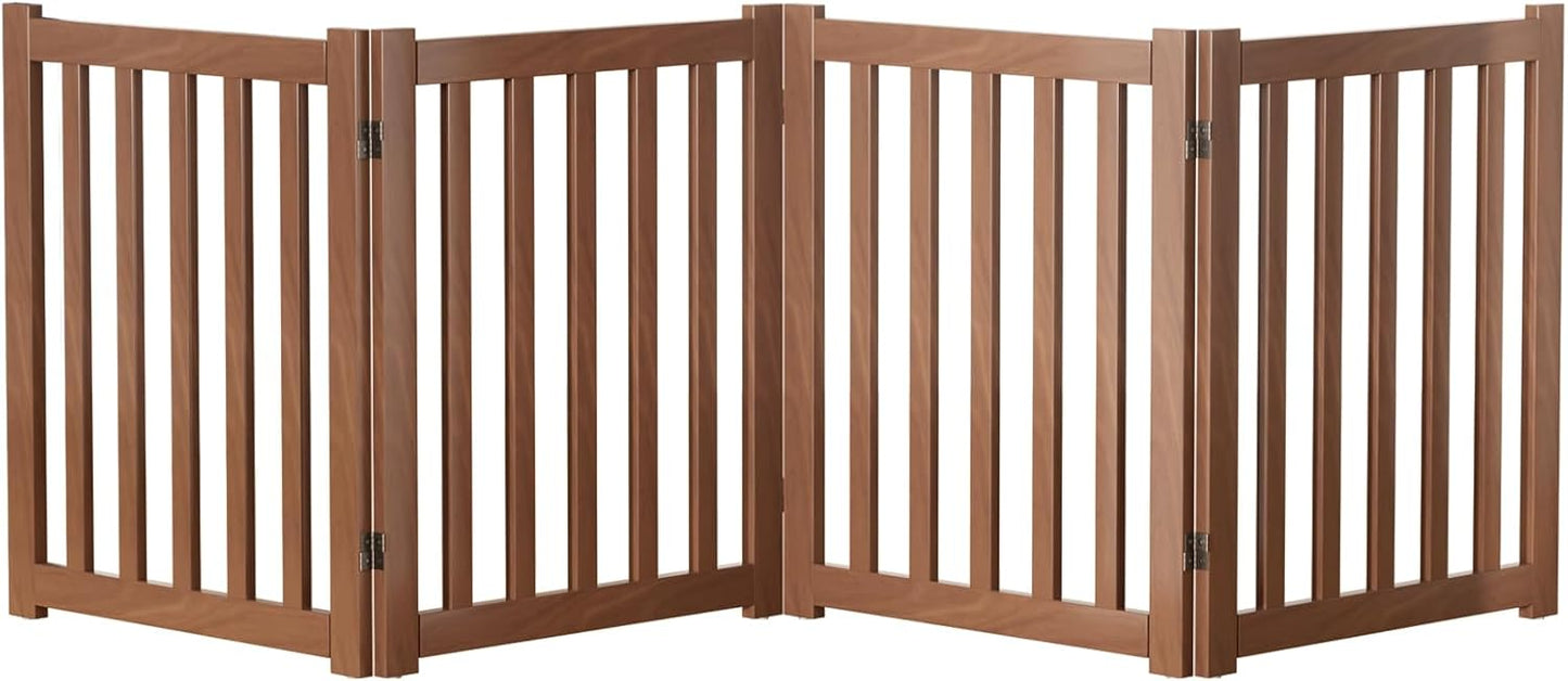 2-Panel Solid Wood Dog Gate - Freestanding Folding Pet Gate for Doorways, Stairs, Indoor, 24" Height, No Installation Needed, Natural Wood