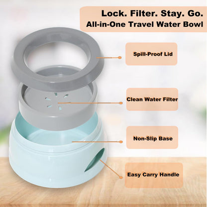 Pets No-Spill Slobber Stopper Water Bowl,Splash Proof Drinking Bowl for Home and Travel,No Messy No Drip No Sloppy Water Bowl for Sm-Med Dogs/Cats/Pets 25OZ