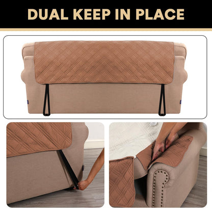 PrinceDeco 100% Waterproof Couch Cover for 3 Cushion Couch Sofa Pet Friendly Non-Slip Couch Cover for Dogs Washable Water Resistant Furniture Protector with Elastic Straps(Sofa 68", French Oak)