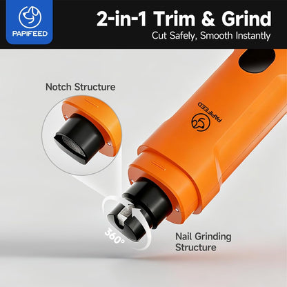 PAPIFEED Dog Nail Grinder with LED Light, Ultra Quiet 3-Speed Electric Nail File for Small Medium Large Dogs & Cats, Rechargeable Pet Nail Grinder with Trimmer (Orange)