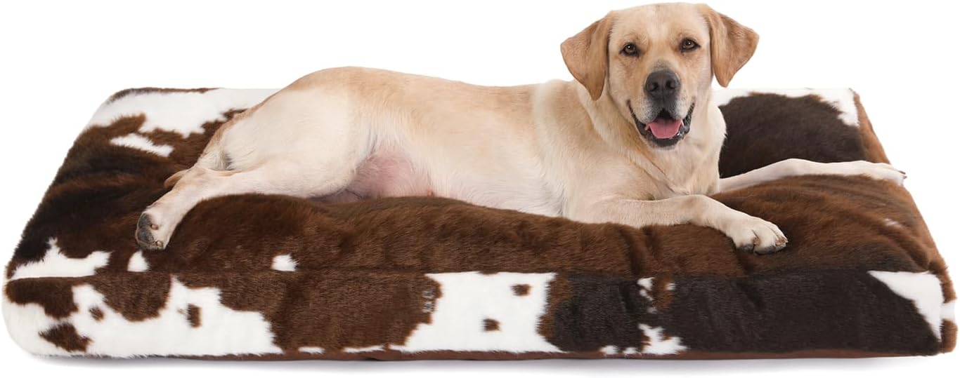 Bedfolks Waterproof Dog Crate Bed, Plush With Removable Washable Cover, Faux Fur Crate Pad for Medium Dogs, Fluffy Kennel 29"x21", Dark Grey
