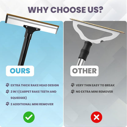 Carpet Rake for Pet Hair Removal Set, Pet Hair Remover Broom, Carpet Hair Removal Tool for Pet Hair on Matted Carpets, and Rugs, Effective Cat Dog Hair Broom Remover Brush for Rug Deep Cleaning