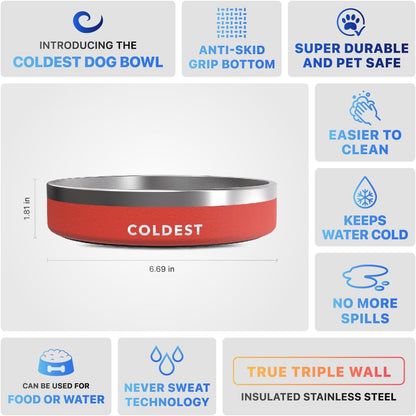 Coldest Dog Bowl - Anti Rust Metal, Non Slip, 3 Layers Insulated Stainless Steel Dog Bowls - Spill Proof & Heavy Duty - Water Bowl for Dogs, Cats & Pets, Dish Washer Safe (21 oz, Stealth Black)