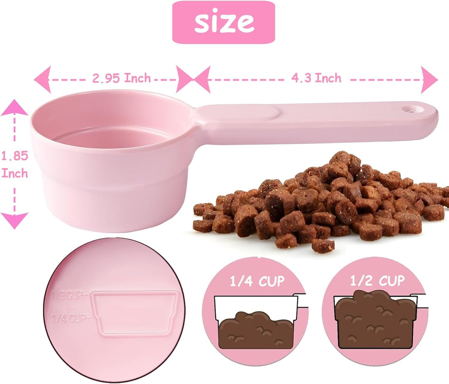 Joyinjojo Dog Food Scoop 1 Cup 1/2 Cup - Melamine Dog Food Measuring Cup, Pet Food Scoop for Dog Cat...Comfortable Long Handle for Easy to Scoop Food