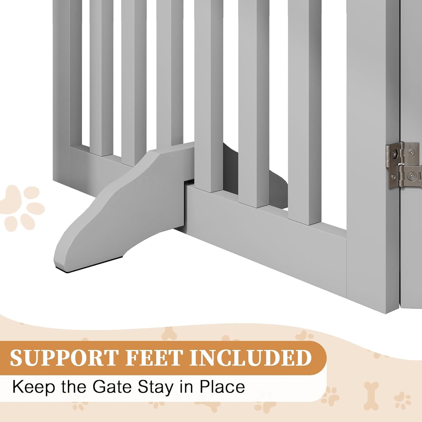 PUPETPO 24”H Freestanding Wooden Pet Gate, Dog Gate for Stairs, Doorways, and Hallways, Step Over Foldable Pet Fence for Indoor Use, Support Feet Included, 60 inch Wide 3 Panels, Grey