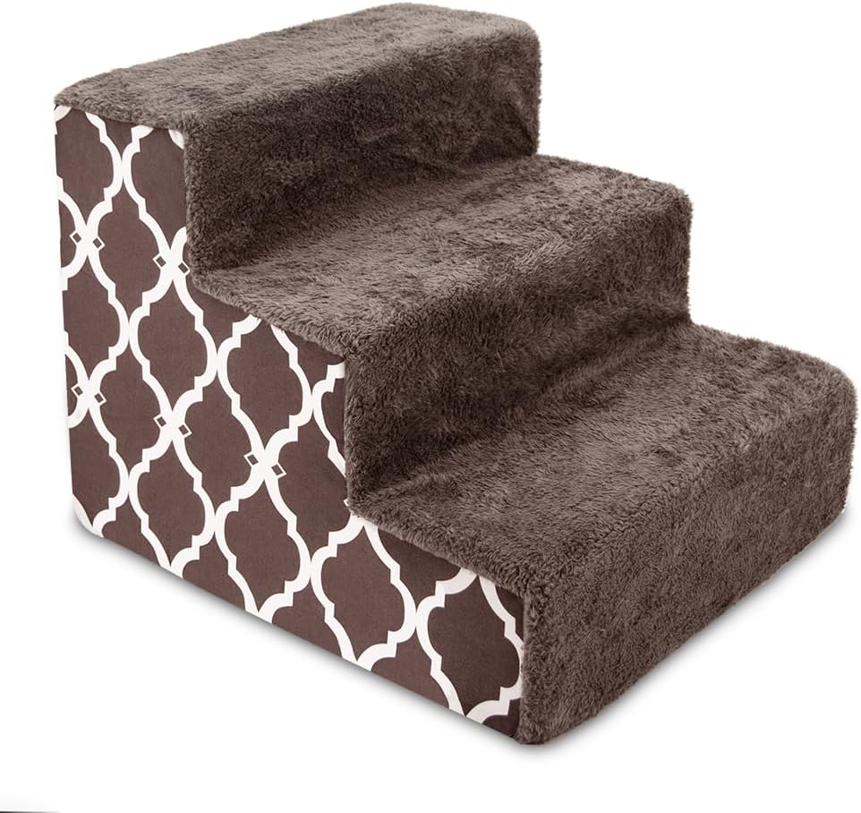 Best Pet Supplies Dog Stairs & Steps - Foam Steps for Small Dogs & Cats, Non-Slip Indoor Balanced Pet Step Support, Dog Ramp, No Assembly, Ash Gray Linen, 2-Step (12-inch Height)
