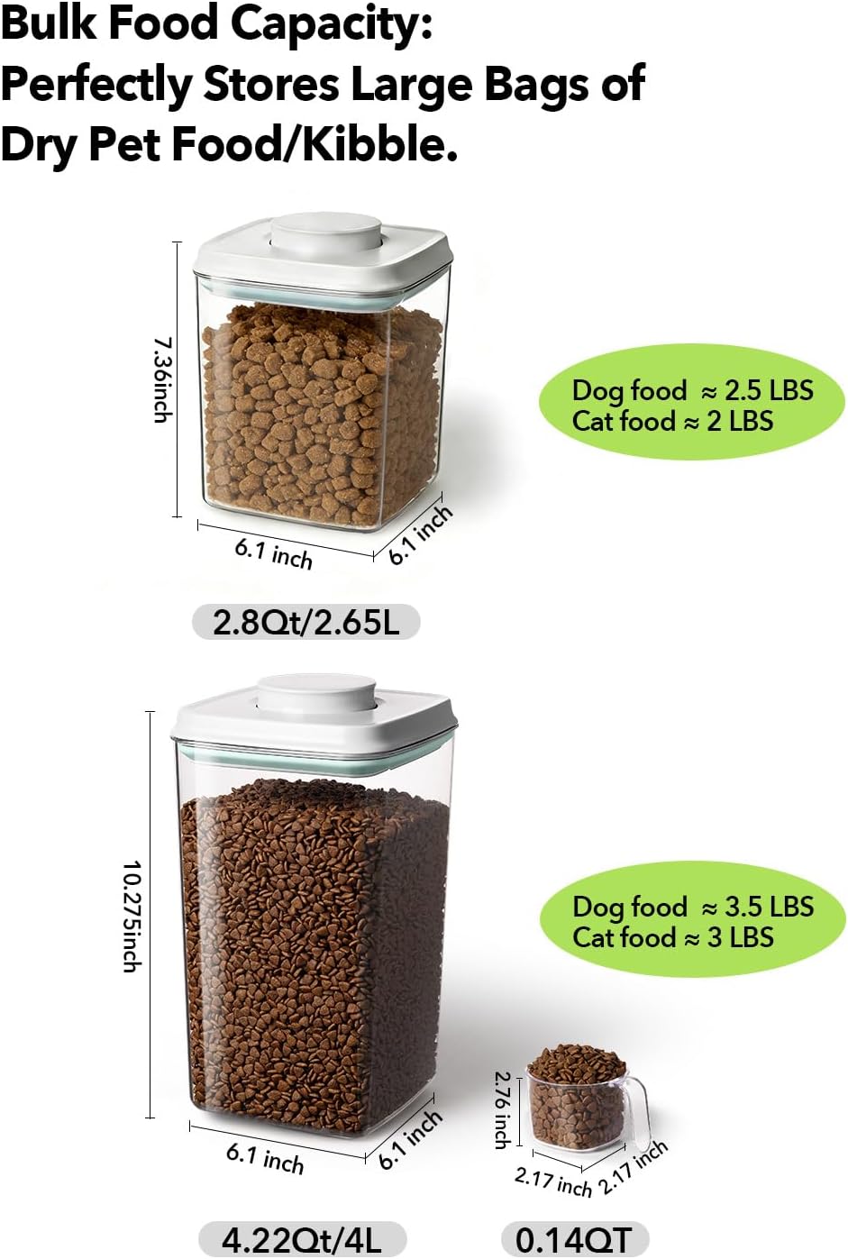 Dog Food Storage Container with One-Touch Lid, 2.8 QT / 2.65 L Stackable Durable BPA-Free PET Cat Food Storage Container,for Pet Treats, Supplements & Small Kibble