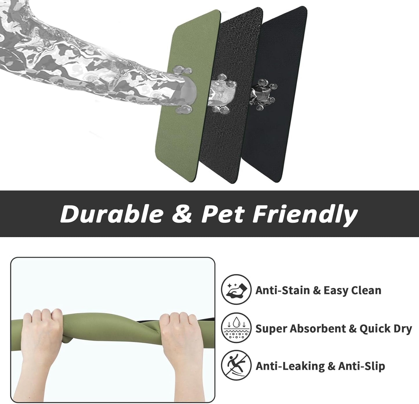 HotLive Dog Food Mat - Absorbent Cat Mat for Food and Water, No Stains Pet Feeding Bowl Mat, Easy to Clean Pet Placemats, Quick Dry Dog Water Dispenser Mat for Messy Drinkers | Paw Dark Grey 12"x 19"