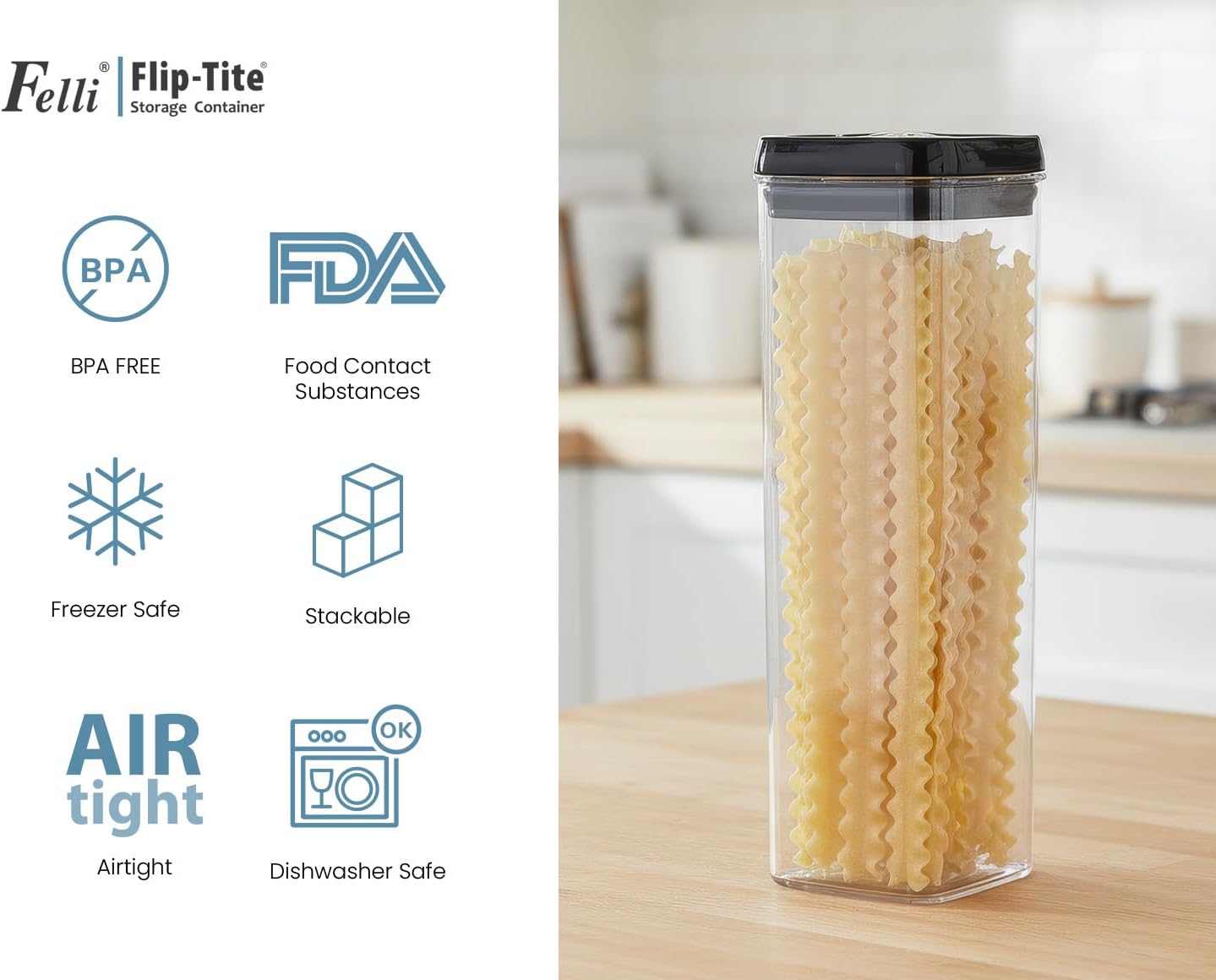 Felli Flip Tite Pet Food Container with Airtight Lids, BPA FREE Acrylic Canister with Paw Bone Fish Flip Top Handles for Cat Dog Kibble Treats Storage, Keep Fresh (Pet Collection Nest-L3pk)