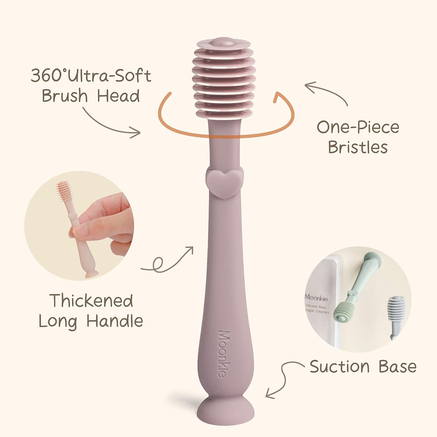Moonkie Baby Finger Toothbrush Tongue Oral Cleaner Kit for 3 Months +, 3 Pcs (Clay/Ivory/Clay)