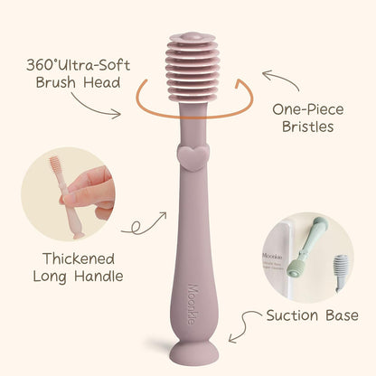 Moonkie Baby Finger Toothbrush Tongue Oral Cleaner Kit for 3 Months +, 3 Pcs (Clay/Ivory/Clay)