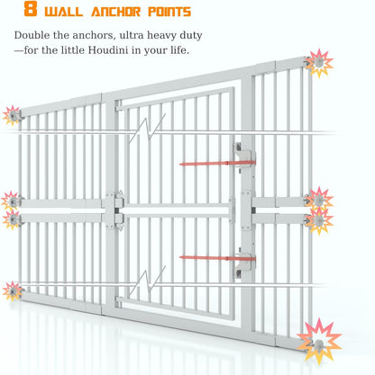 74.8" Extra Tall Pet Gate for Cat, 29.5"-36" Extra Wide Cat Gate with 8 Pressure Bolts, NO Drilling Pressure Mounted Tall Dog Gate Indoor, (White)