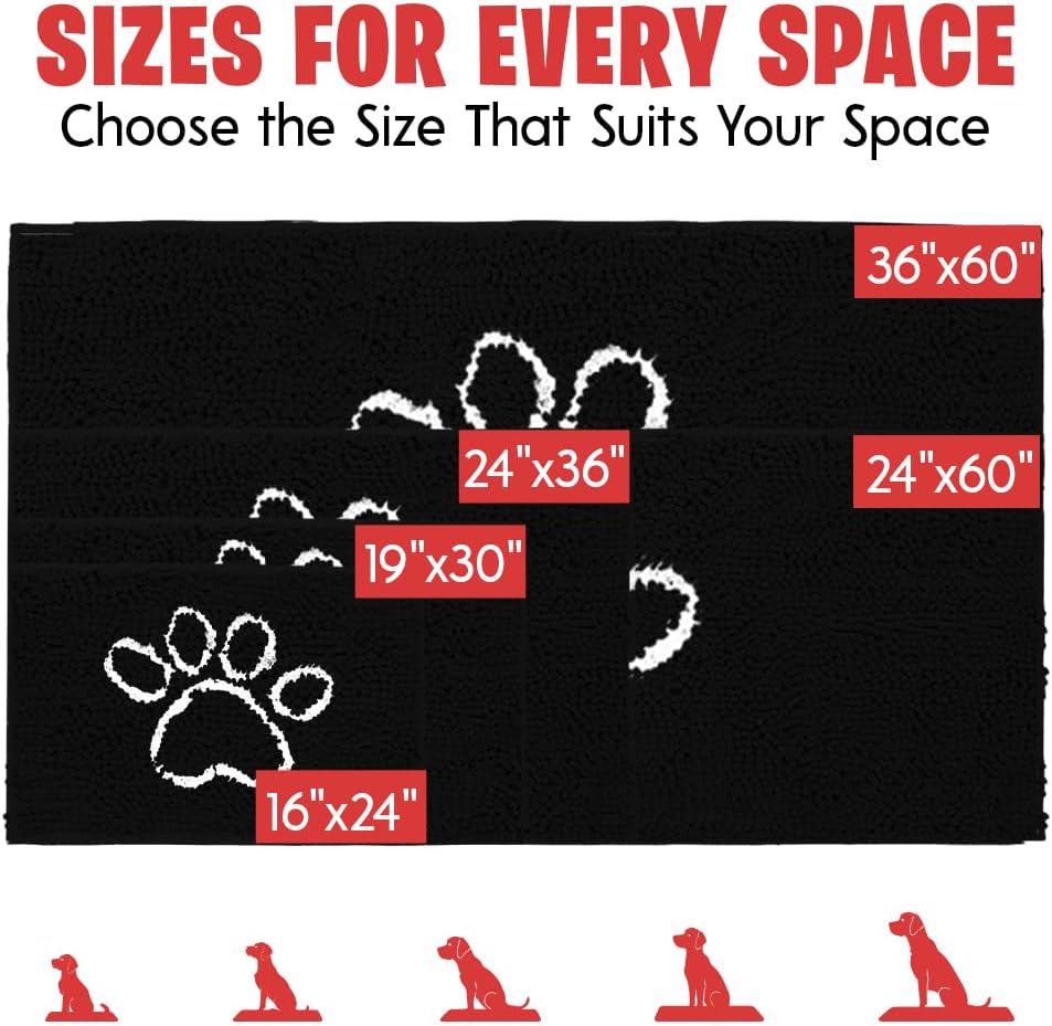 MUDGUARD MAT™ Dog Door Mat with Paw Design for Muddy Paws, Super Absorbent Microfiber, Non-Slip Indoor Mat, Quick-Dry Chenille Rug for Pets & Entryway, Machine Washable, Grey 16" x 24"