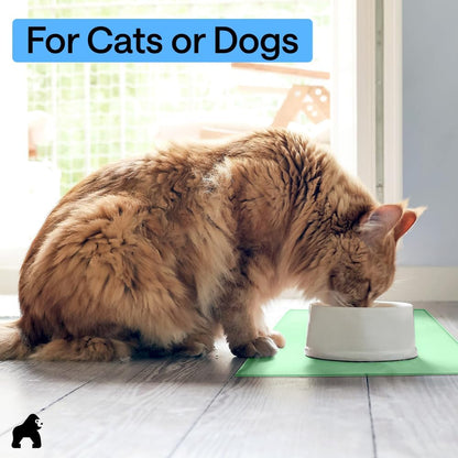 GORILLA GRIP 100% Waterproof Raised Edge BPA Free Silicone Pet Feeding Mat, Dog Cat Food Mats Contain Spills Protects Floors, Placemats for Cats and Dogs Water Bowl, 18.5x11.5, Gray