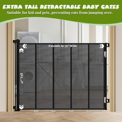 47" Extra Tall Retractable Baby Gates, Extends to 71" Wide, ExtraTall Retractable Safety Gate with Reinforced Strips, Retractable Tall Dog Gates for Doorways Mesh Baby Pet Gates Indoor, Grey