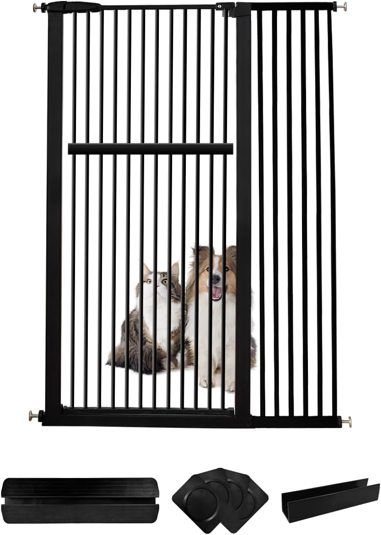 Lumizone Extra Tall Cat Gate 61.02" High Pressure Mounted Extra Wide 30.12"-34.05" (17Sizes) 1.37" Gap No Drilling Auto-Close Tall Pet Gate for Dogs (Black, 30.12"-34.05" W)