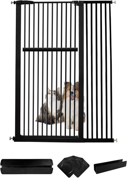 Lumizone Extra Tall Cat Gate 61.02" High Pressure Mounted Extra Wide 30.12"-34.05" (17Sizes) 1.37" Gap No Drilling Auto-Close Tall Pet Gate for Dogs (Black, 30.12"-34.05" W)